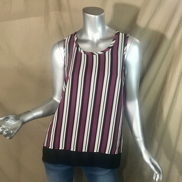 Michael Kors Small Sleeveless Tank Blouse Layered Striped Top - Picture 11 of 11